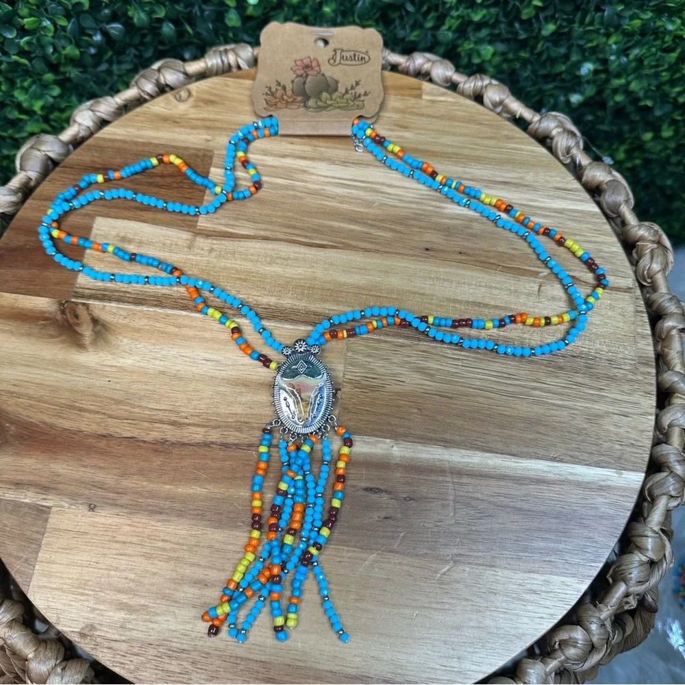 Justin‎ boots western Colorful Beaded Necklace with Pendant